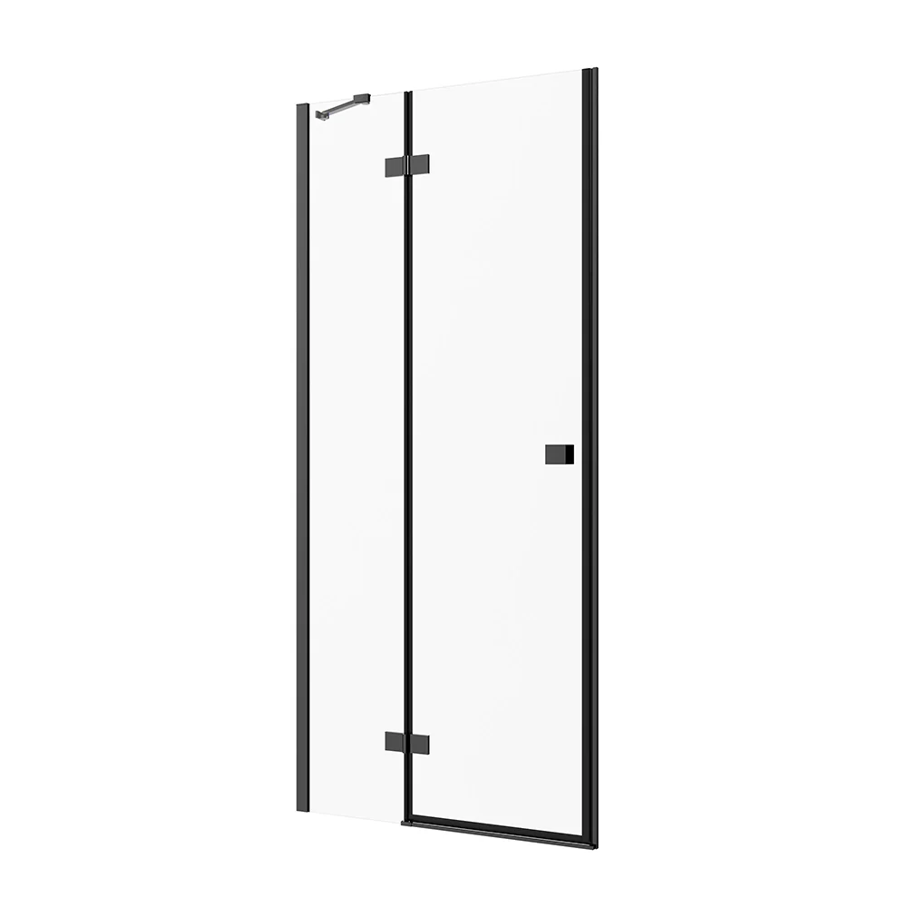 Porta doccia 110cm apertura a battente lato sinistro con cerniere, profili nero opaco e vetro da 8mm trasparente h195 | Fiji - Image 8