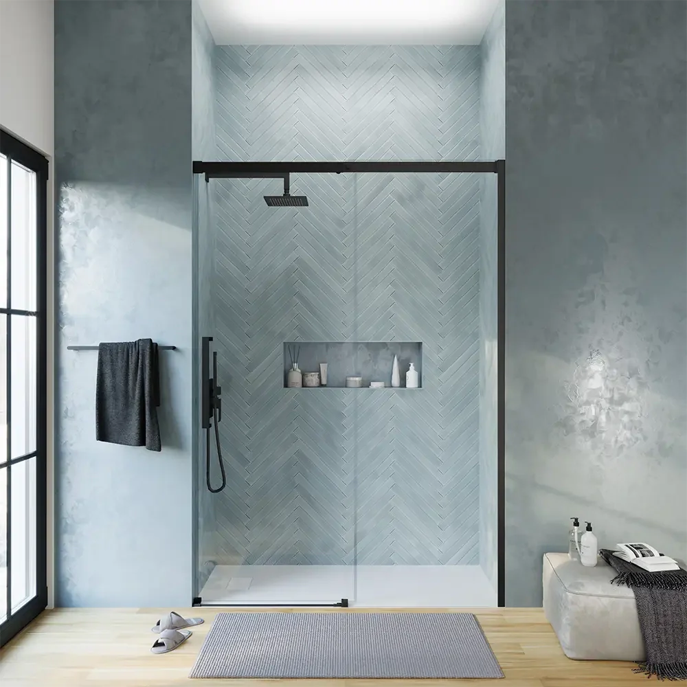Porta doccia 110cm apertura scorrevole profili nero opaco vetro 8mm h195 | Antille