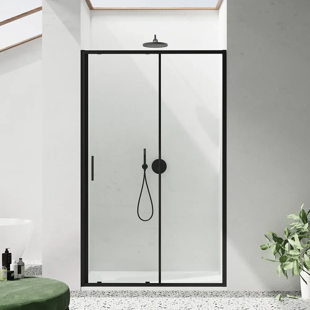 Porta doccia 120cm profili slim nero opaco vetro 6mm trasparente h190 | Portofino