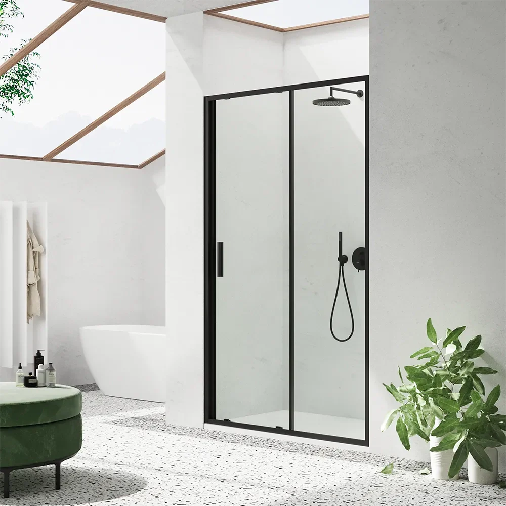 Porta doccia 120cm profili slim nero opaco vetro 6mm trasparente h190 | Portofino - Image 2