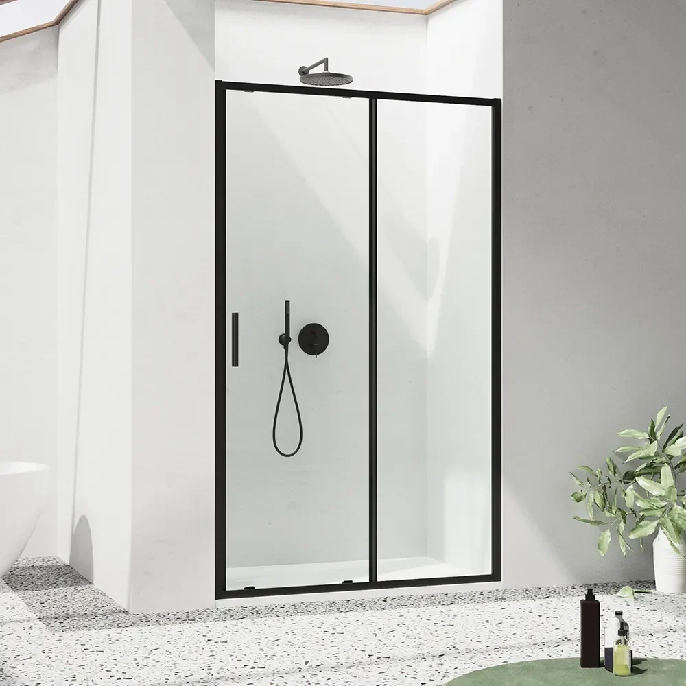 Porta doccia 120cm profili slim nero opaco vetro 6mm trasparente h190 | Portofino - Image 3
