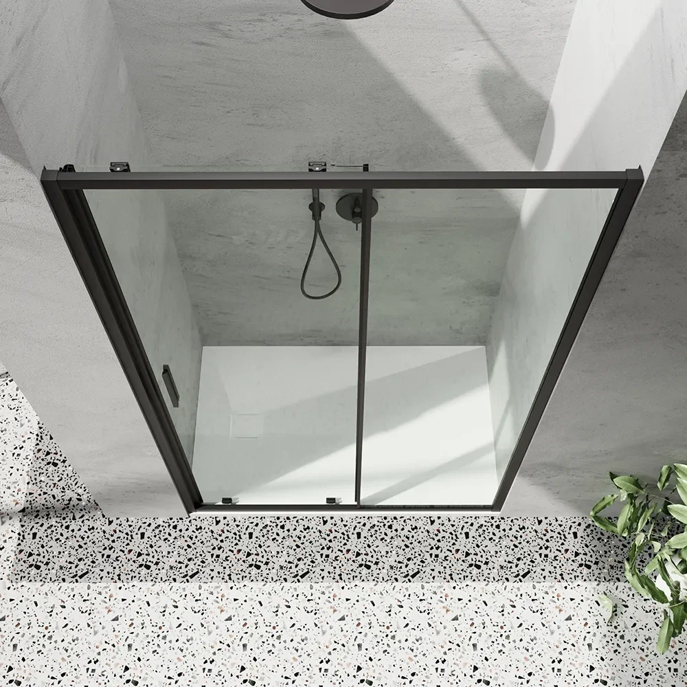 Porta doccia 120cm profili slim nero opaco vetro 6mm trasparente h190 | Portofino - Image 4