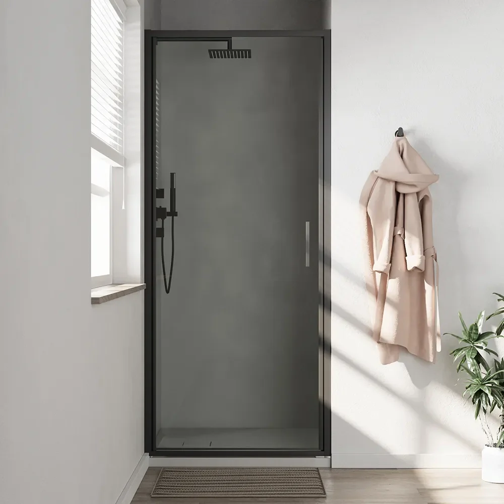 Porta doccia 75cm con apertura a battente profili slim nero opaco vetro 6mm trasparente h190 | Portofino