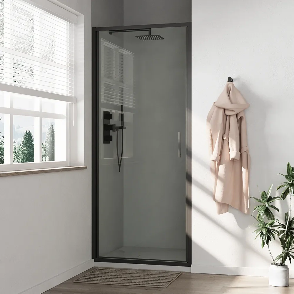 Porta doccia 75cm con apertura a battente profili slim nero opaco vetro 6mm trasparente h190 | Portofino - Image 2