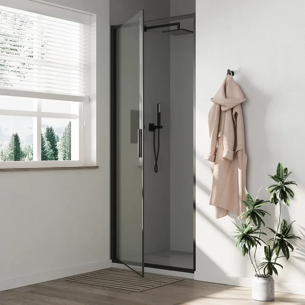 Porta doccia 75cm con apertura a battente profili slim nero opaco vetro 6mm trasparente h190 | Portofino - Image 3