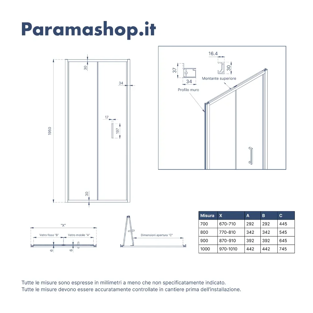 Porta doccia 80cm apertura a libro vetro 6mm trasparente | Aruba - Image 2