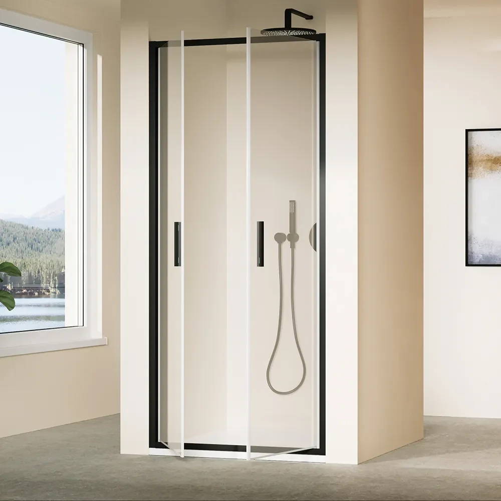 Porta doccia 80cm con apertura saloon profili slim nero opaco vetro 6mm trasparente h190 | Portofino - Image 3
