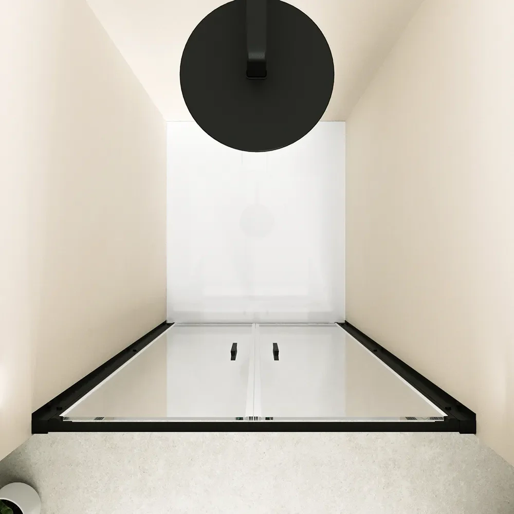 Porta doccia 80cm con apertura saloon profili slim nero opaco vetro 6mm trasparente h190 | Portofino - Image 4