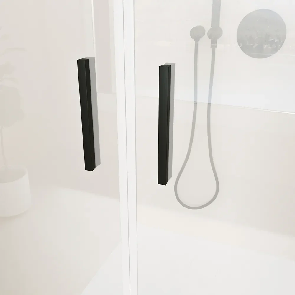Porta doccia 80cm con apertura saloon profili slim nero opaco vetro 6mm trasparente h190 | Portofino - Image 5