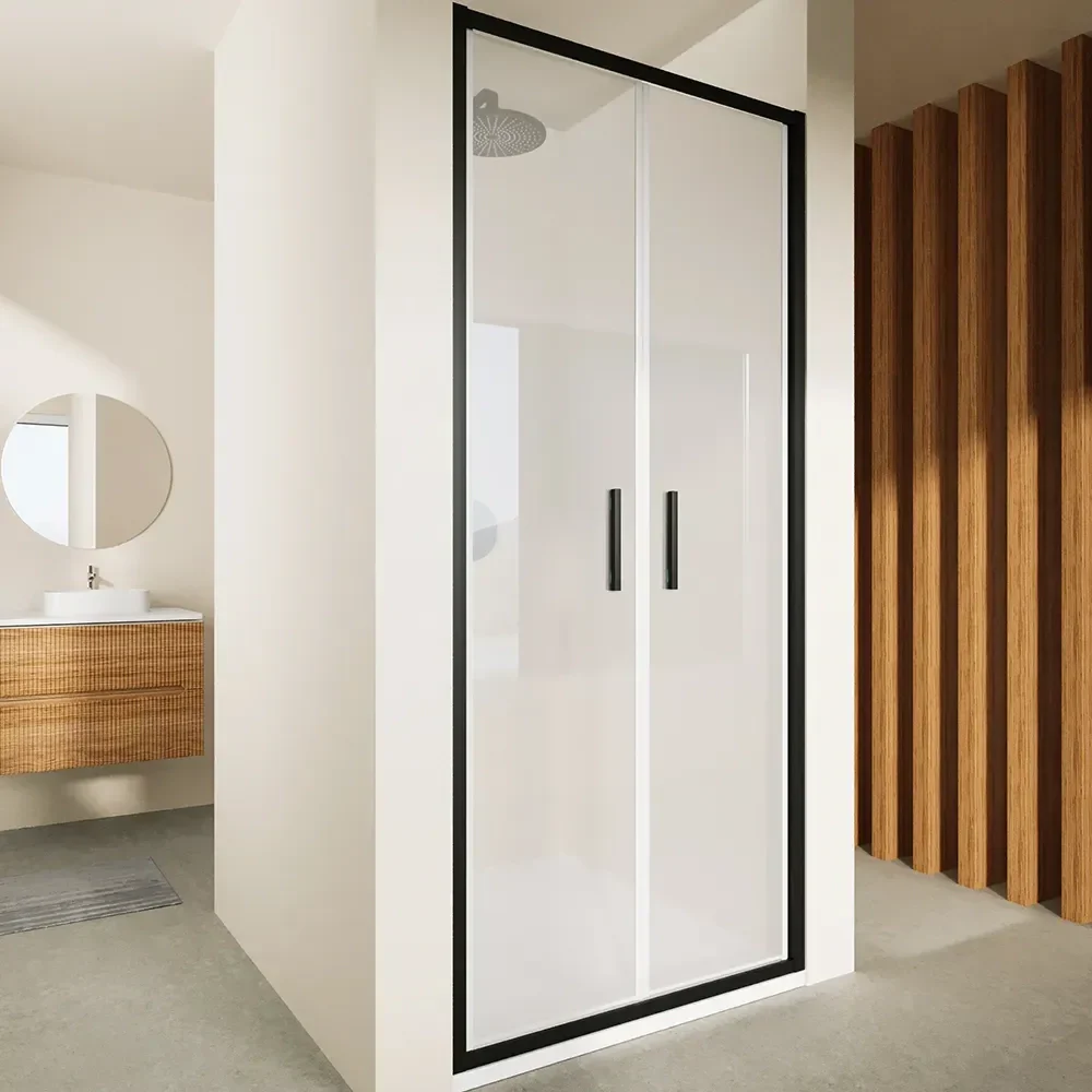 Porta doccia 80cm con apertura saloon profili slim nero opaco vetro 6mm trasparente h190 | Portofino - Image 6