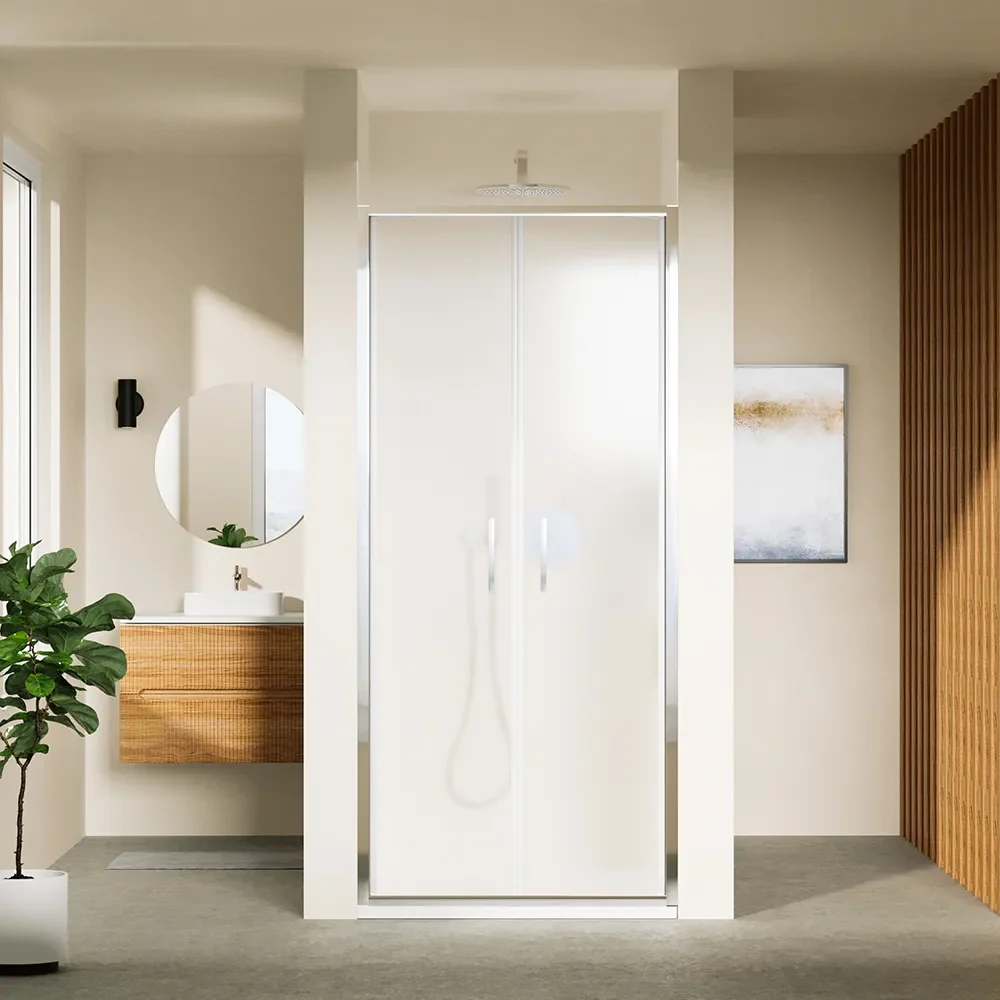 Porta doccia 90cm con apertura saloon profili slim cromati vetro 6mm opaco h190 | Portofino