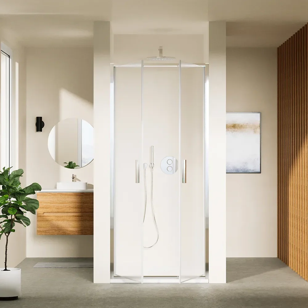 Porta doccia 90cm con apertura saloon profili slim cromati vetro 6mm opaco h190 | Portofino - Image 2