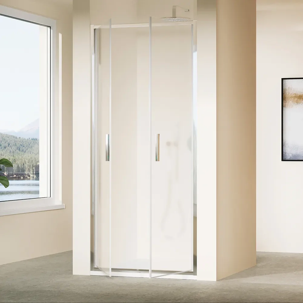 Porta doccia 90cm con apertura saloon profili slim cromati vetro 6mm opaco h190 | Portofino - Image 3