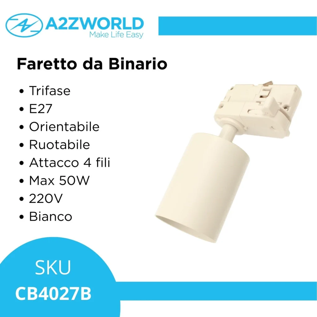 Sistema Illuminazione Binario Trifase Bianco, Binario Connettori Giunti Accessori (Portafaretto E27) - Image 3