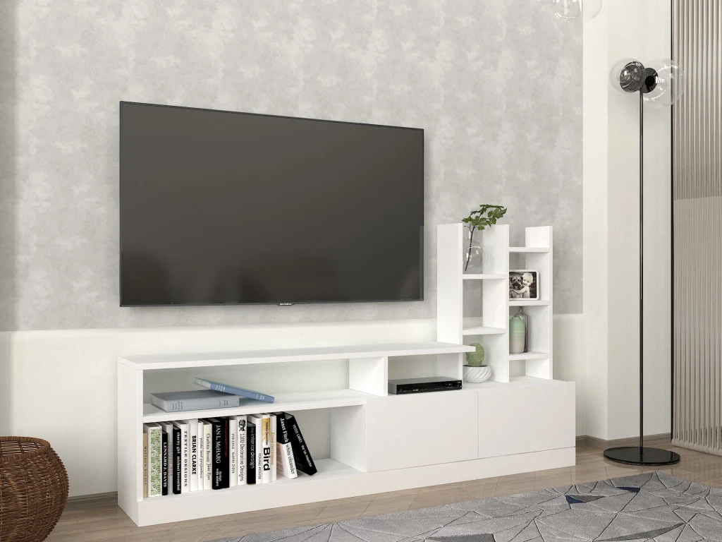 Porta TV in legno "Dolunay" - 164 x 25 x 91 cm - Bianco - Image 3