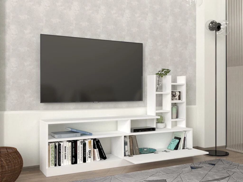 Porta TV in legno "Dolunay" - 164 x 25 x 91 cm - Bianco - Image 4