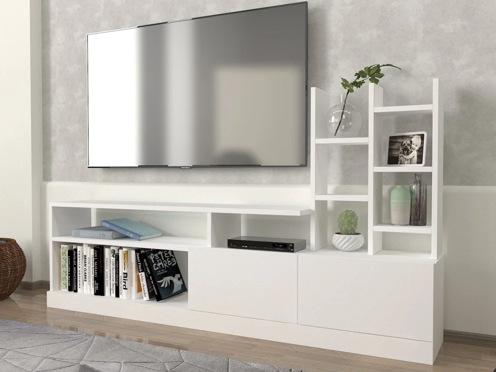 Porta TV in legno "Dolunay" - 164 x 25 x 91 cm - Bianco - Image 5