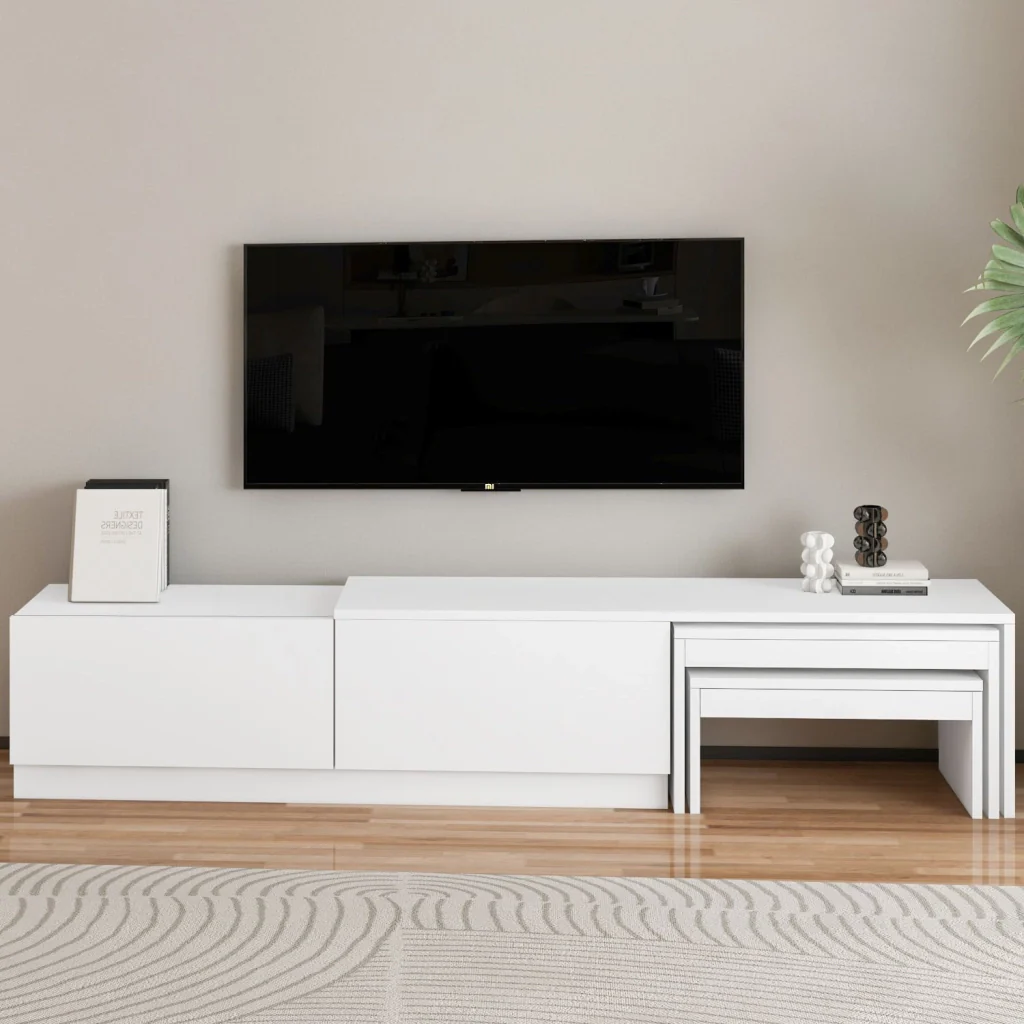 Porta TV in legno "Nest" - 180 x 30 x 36 cm - Bianco - Image 2