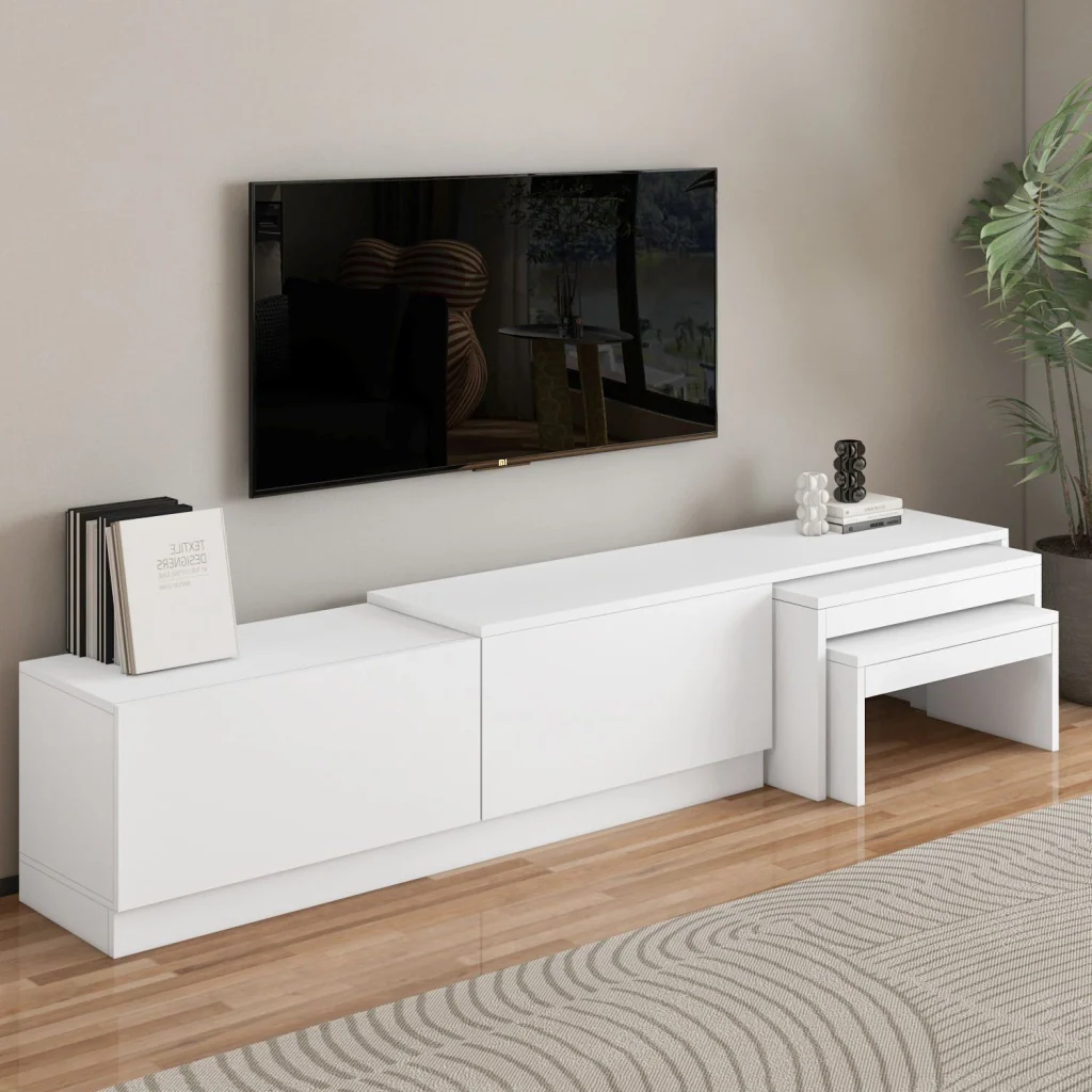 Porta TV in legno "Nest" - 180 x 30 x 36 cm - Bianco - Image 3