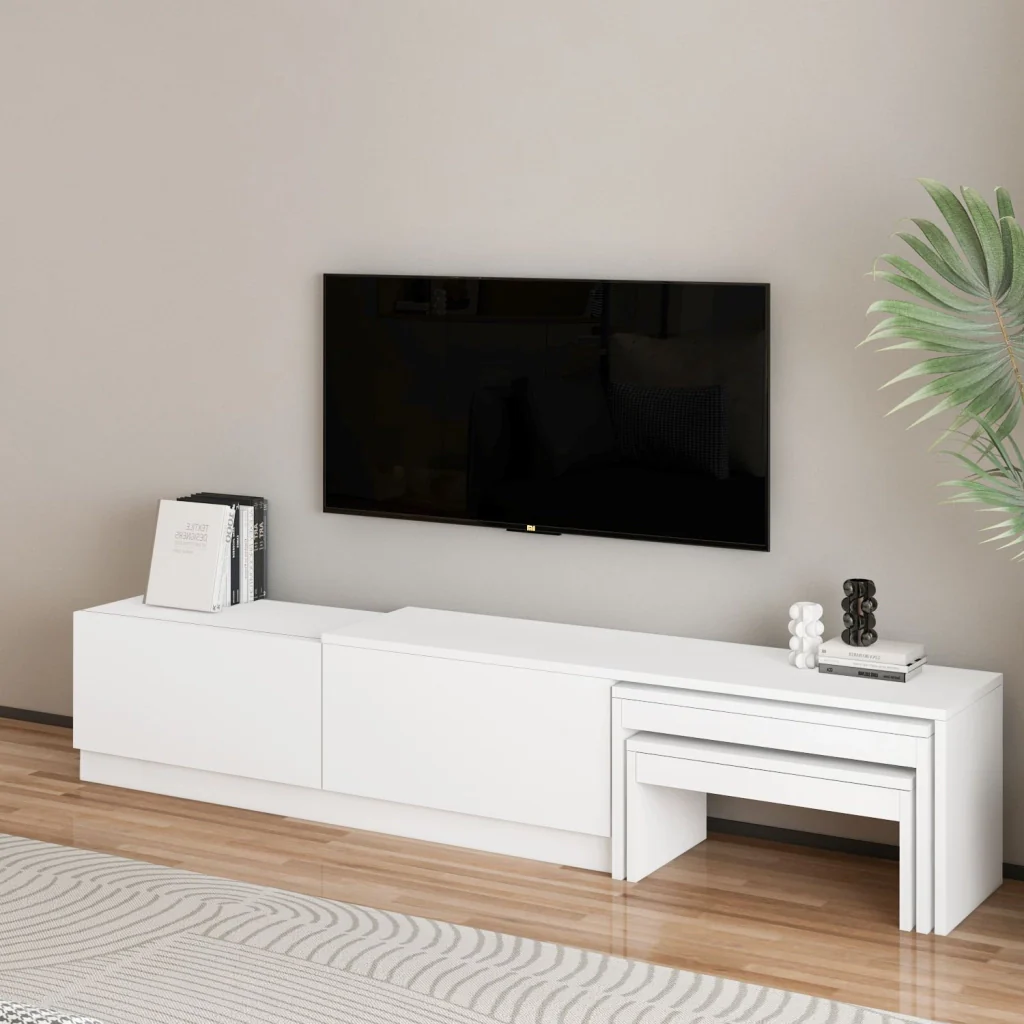 Porta TV in legno "Nest" - 180 x 30 x 36 cm - Bianco - Image 4
