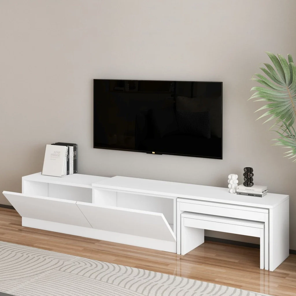 Porta TV in legno "Nest" - 180 x 30 x 36 cm - Bianco - Image 5