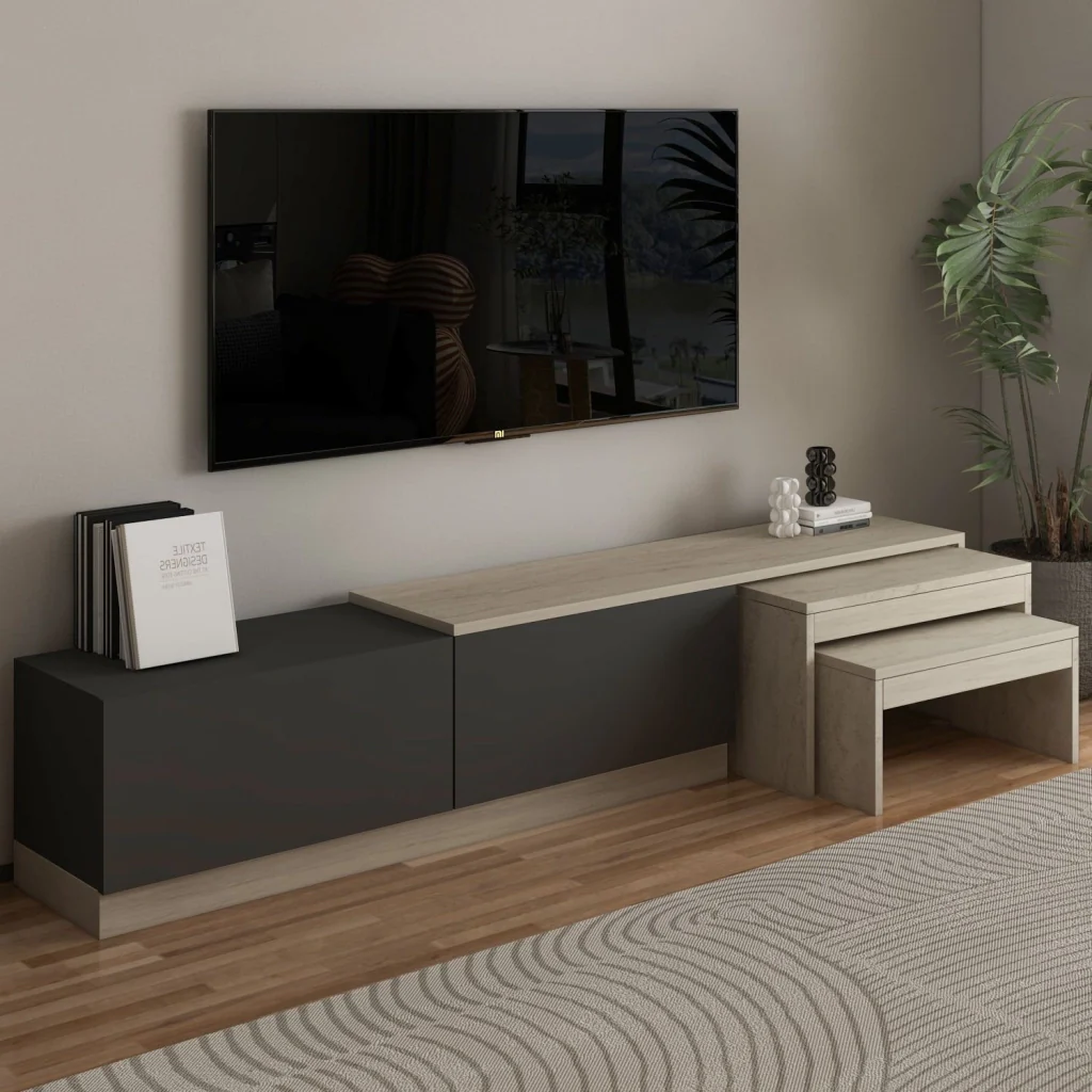 Porta TV in legno "Nest" - 180 x 30 x 36 cm - Grigio antracite - Image 3