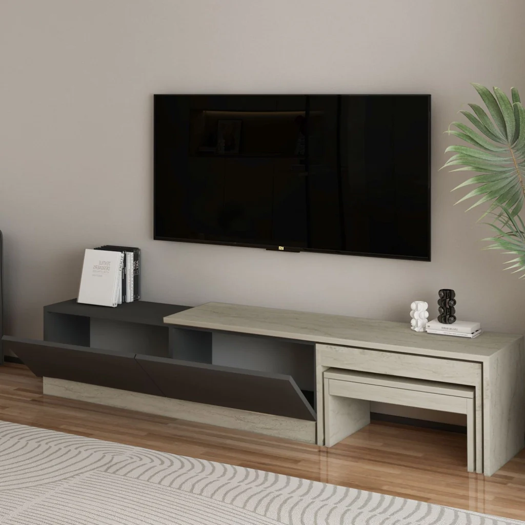 Porta TV in legno "Nest" - 180 x 30 x 36 cm - Grigio antracite - Image 5