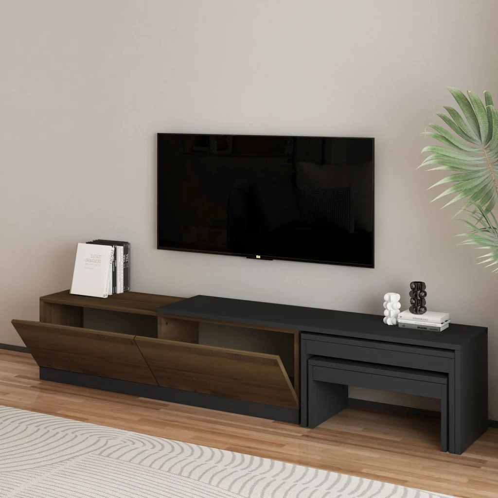 Porta TV in legno "Nest" - 180 x 30 x 36 cm - Marrone - Image 5