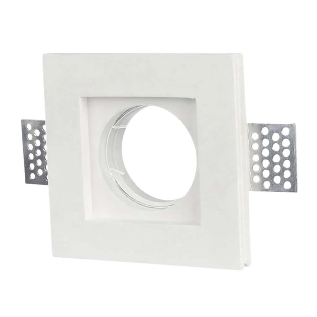 Portafaretto In Gesso Da Incasso, Quadrato 100X100X30mm Bianco Verniciabile Portalampada GU10 e Connettore Fast Incluso