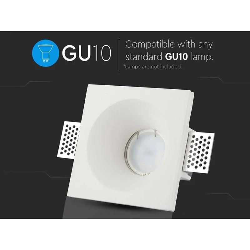 Portafaretto Lampada Led GU10 Da Incasso A Scomparsa Corpo Quadrato 100X100mm In Gesso Bianco Verniciabile SKU-3696 - Image 3