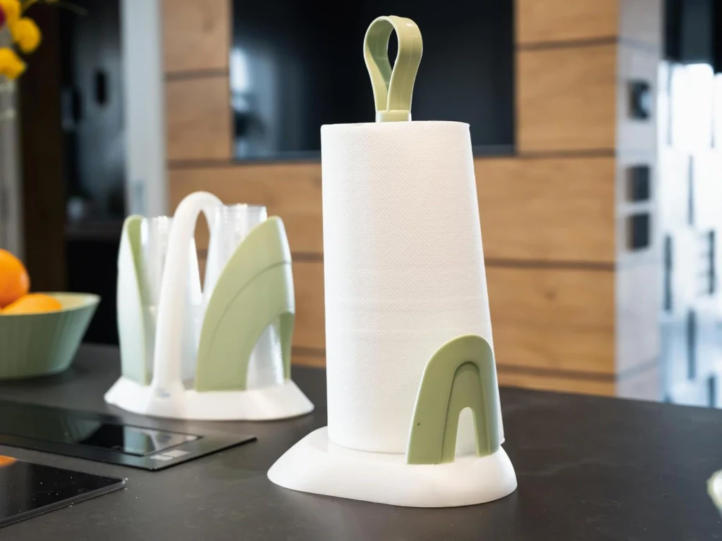 PORTAROTOLO 'UNICO'  da Cucina in Plastica, Porta Scottex Carta Cucina, Colore Bianco Perla e Verde, Made in Italy ECOPLAST - Image 2