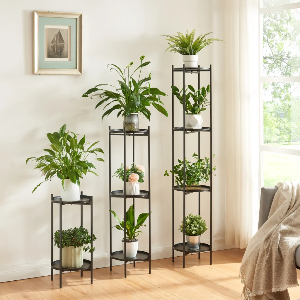 Portavasi Tuusula con 4 Sottovasi Portapiante in Metallo Nero 134 x 25 cm [en.casa] - Image 8