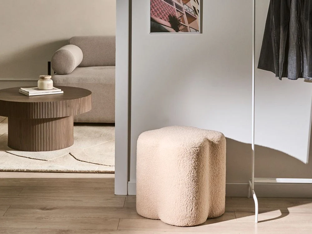 Pouf Beige Boucle a forma di trifoglio Accessorio Soggiorno Camera da letto Accogliente - Image 4