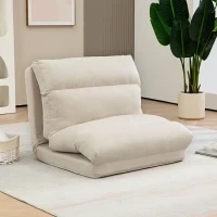 Pouf con Funzione Letto, Schienale Regolabile, Pieghevole, fino a 120 kg, 70 x 41 x 56 cm, Beige - Image 2