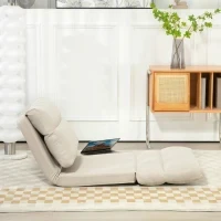 Pouf con Funzione Letto, Schienale Regolabile, Pieghevole, fino a 120 kg, 70 x 41 x 56 cm, Beige - Image 3