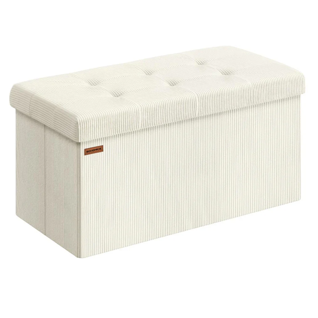 Panca contenitore pieghevole 38 x 76 x 38 cm poggiapiedi/testa letto cassapanca contenitore portata fino a 300 kg per soggiorno camera da letto ingresso bianco crema 12_0004168