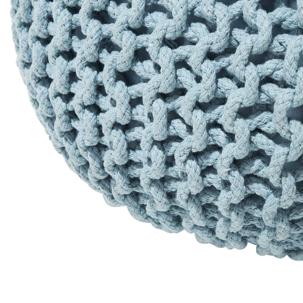 Pouf ottomana azzurro in cotone lavorato a maglia perline EPS riempimento rotondo piccolo poggiapiedi 50 x 35 cm - Image 5