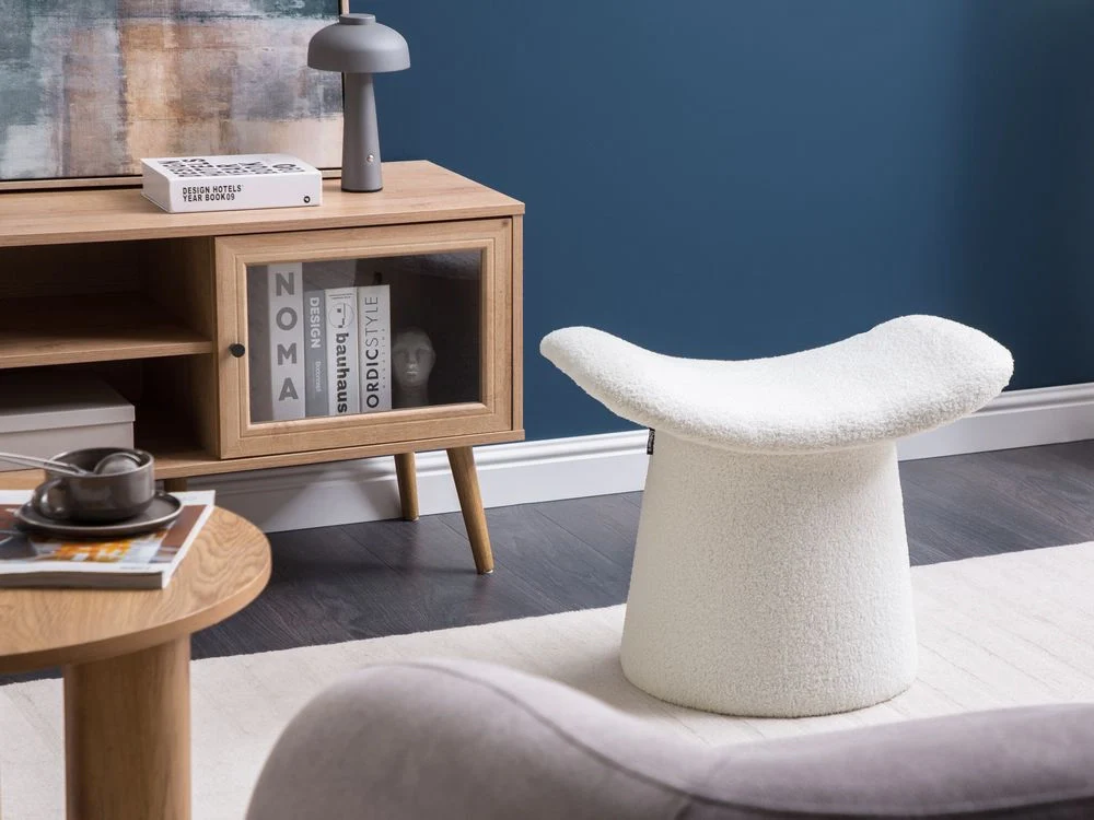Pouf tessuto Boucle Bianco sporco poggiapiedi soggiorno moderno - Image 4
