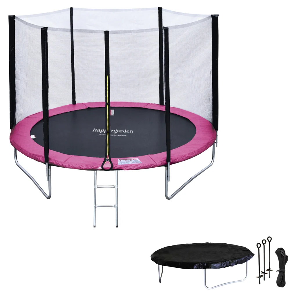 Premium Pack Trampolino 245cm reversibile grigio/rosa CANBERRA + rete, scala, copertura e kit di ancoraggio - Image 3