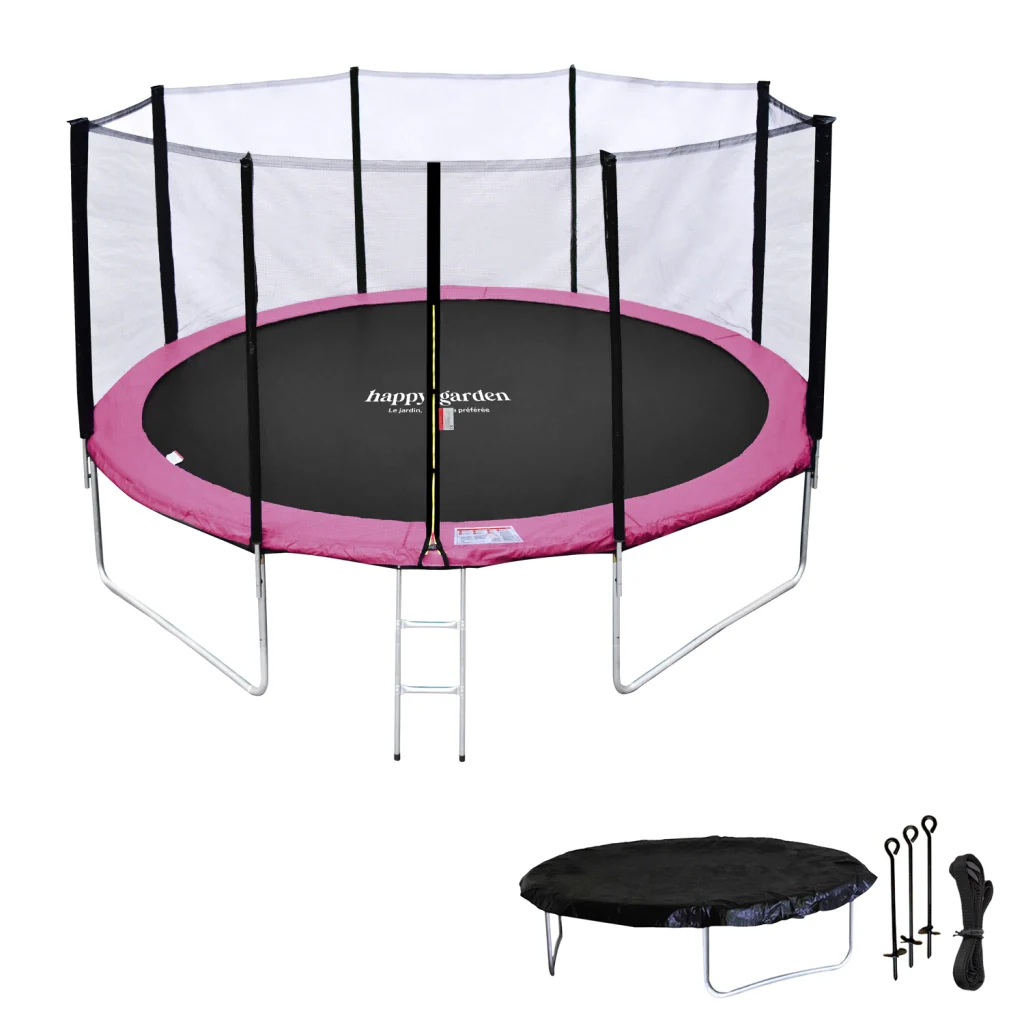 Premium Pack Trampolino 370 cm reversibile grigio / rosa PERTH + rete, scala, copertura e kit di ancoraggio - Image 2