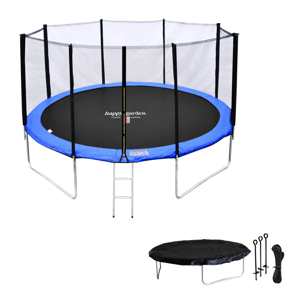 Premium Pack Trampolino 370cm reversibile verde/blu PERTH + rete, scala, copertura e kit di ancoraggio - Image 2
