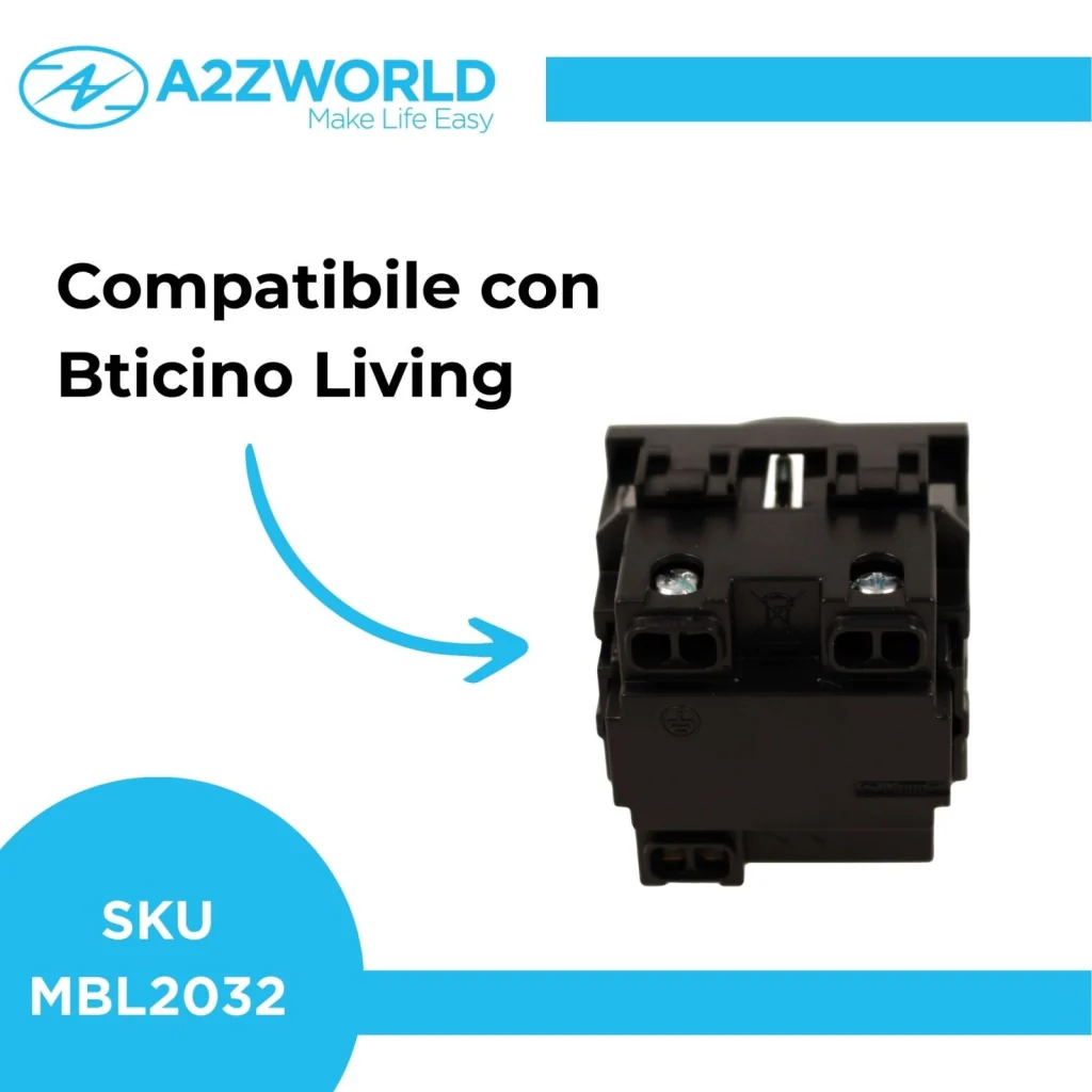 Presa Schuko Universale 2P+T 10/16A 220V MBL Nero 2M Compatibile Bticino Living International BLN2102 - Image 2