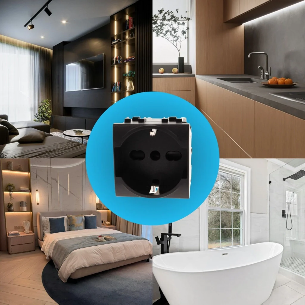 Presa Schuko Universale 2P+T 10/16A 220V MBL Nero 2M Compatibile Bticino Living International BLN2102 - Image 3