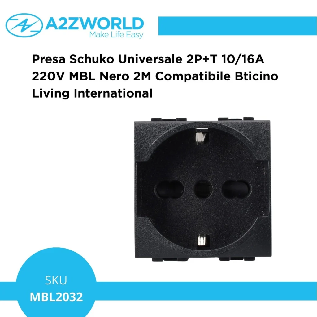 Presa Schuko Universale 2P+T 10/16A 220V MBL Nero 2M Compatibile Bticino Living International BLN2102 - Image 5