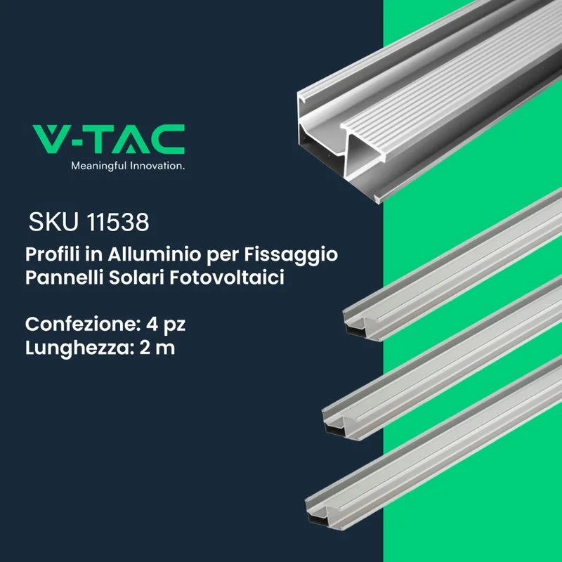Profili in Alluminio Argento per Fissaggio Pannelli Solari Fotovoltaici Lunghezza 2m (Confezione 4 Pezzi) SKU-11538 - Image 5