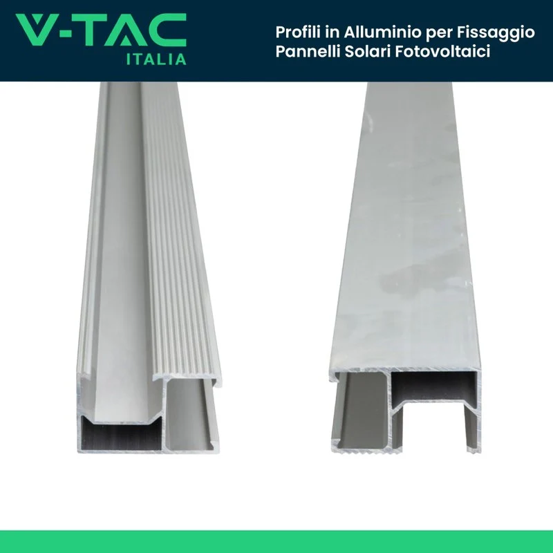 Profili in Alluminio Argento per Fissaggio Pannelli Solari Fotovoltaici Lunghezza 2m (Confezione 4 Pezzi) SKU-11538 - Image 6