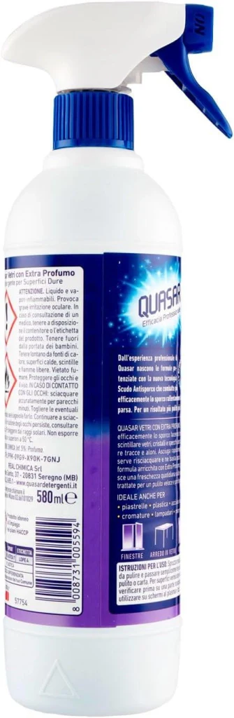 QUASAR SPRAY VETRI 580 ML CON EXTRA PROFUMO NON LASCIA ALONI USO QUOTIDIANO - Image 2