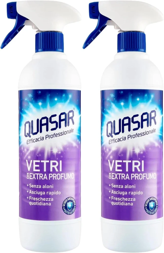 QUASAR SPRAY VETRI SET 2 PZ X 580 ML CON EXTRA PROFUMO NON LASCIA ALONI USO QUOTIDIANO