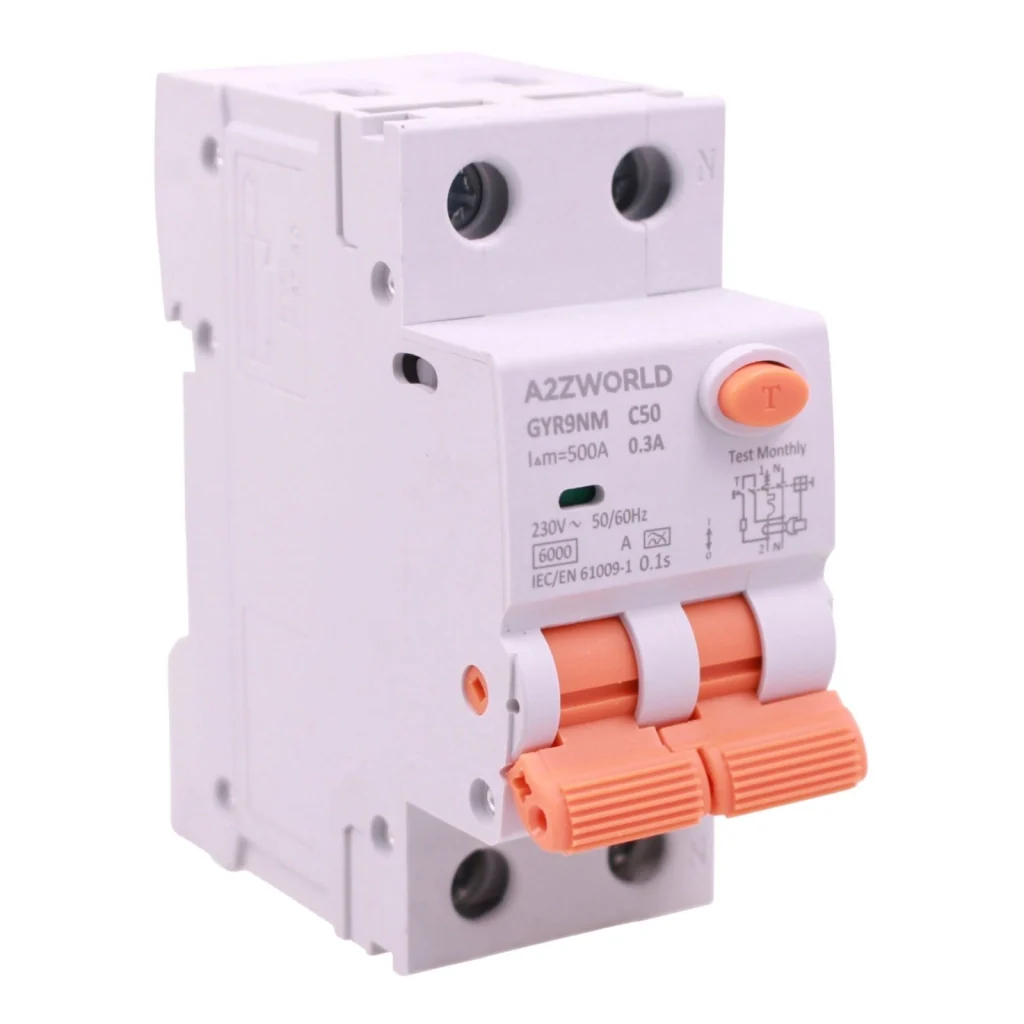 RCBO Doppia Leva, Interruttore Magnetotermico Differenziale Tipo A Curva C 1P+N 2M 6000A 300mA AC 230V IP20 IEC61009-1 GYR9NM, Disponibili 40A 50A 63A (C50A)