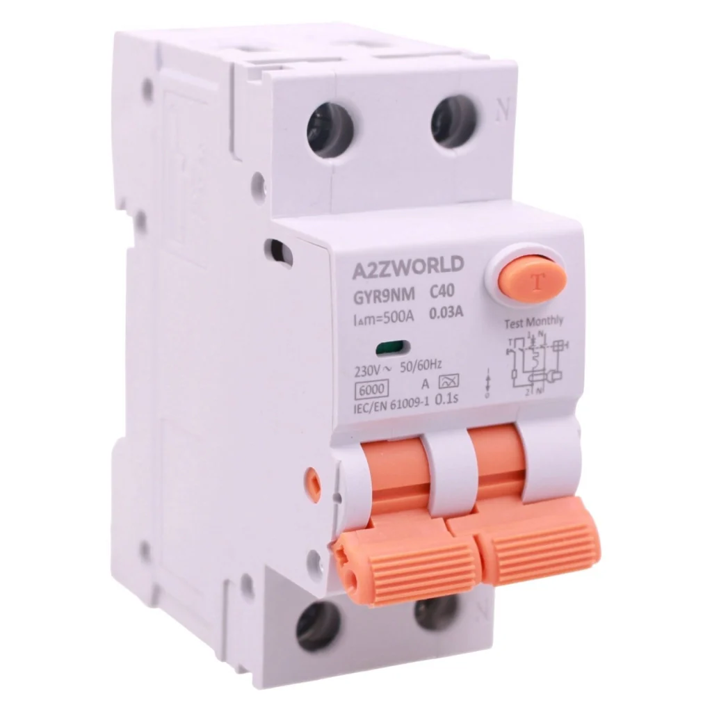 RCBO Doppia Leva, Interruttore Magnetotermico Differenziale Tipo A Curva C 1P+N 2M 6000A 30mA AC 230V IP20 IEC61009-1 GYR9NM, Disponibili 40A 50A 63A (C40A)